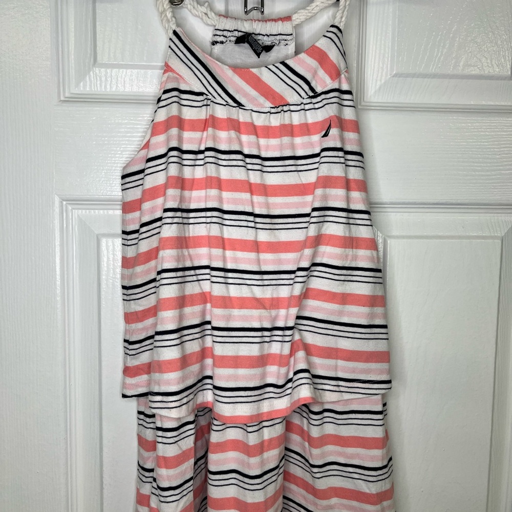 Girls Nautica Striped Dress Size 7 Pink White Navy Summer Dress